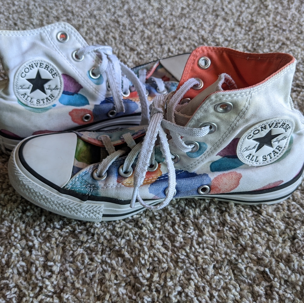 Colorful polka dot high top Converse